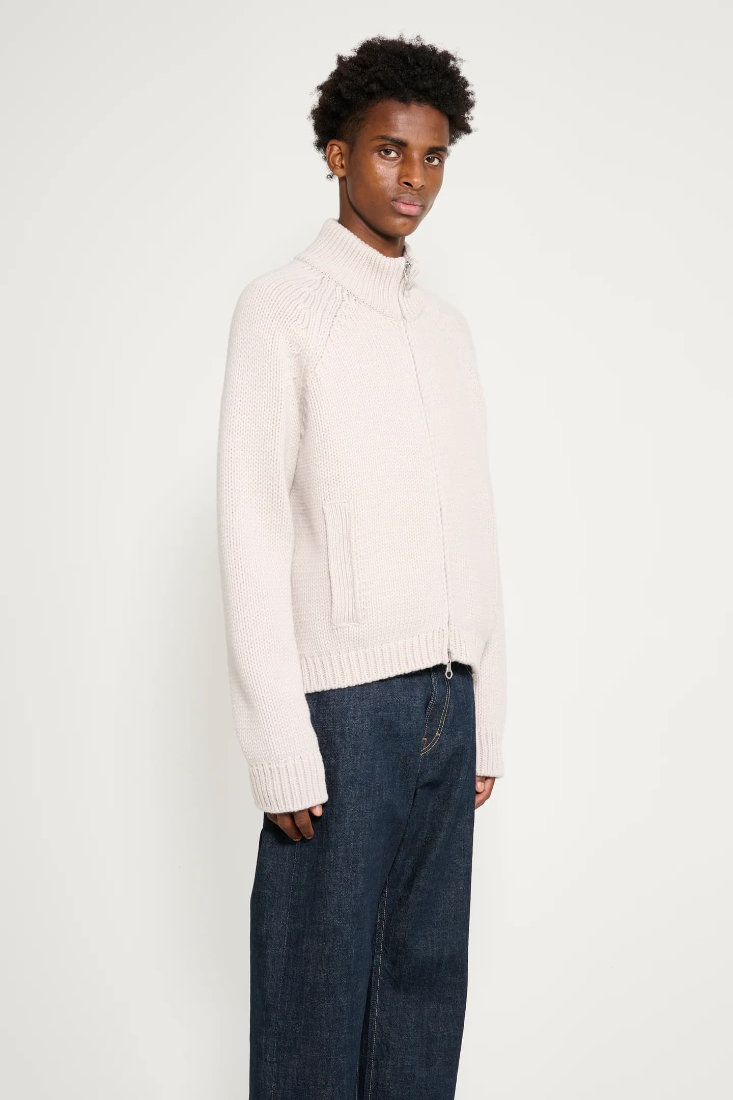 OUR LEGACY ULTRA ZIP CARDIGAN BONE LOW TWIST MERINO 3